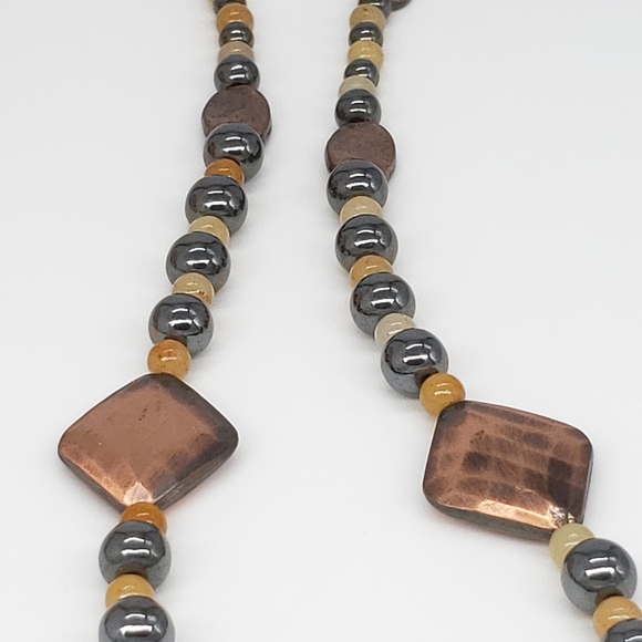 Copper, Hematite & Yellow Quartzite Bead Necklace - Picture 4 of 12